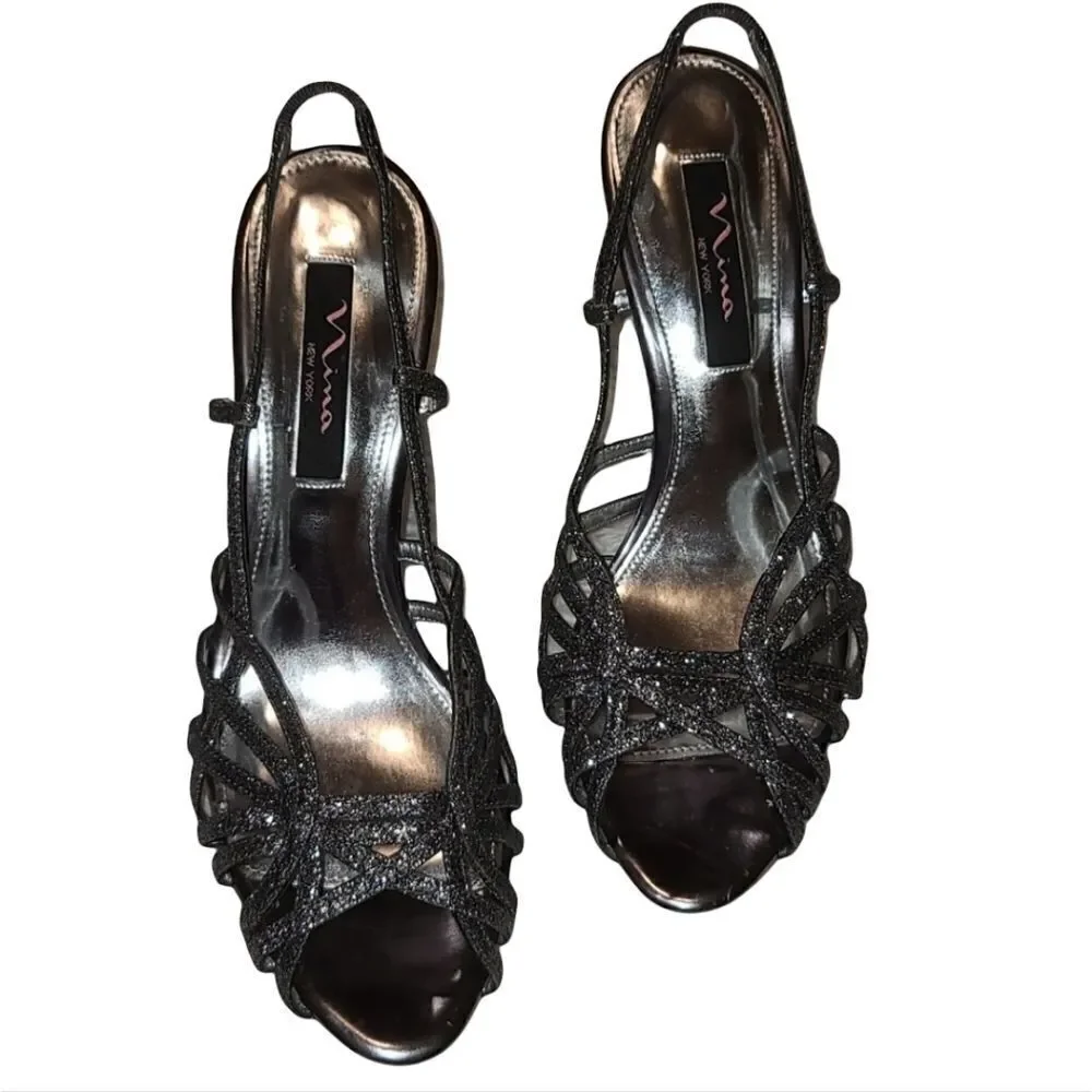 Nina Grey Metallic Sexy Strappy Heels 9.5